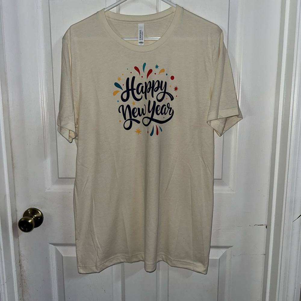 NWOT Handcrafted Happy New Year Shirt Large - Picture 1 of 4